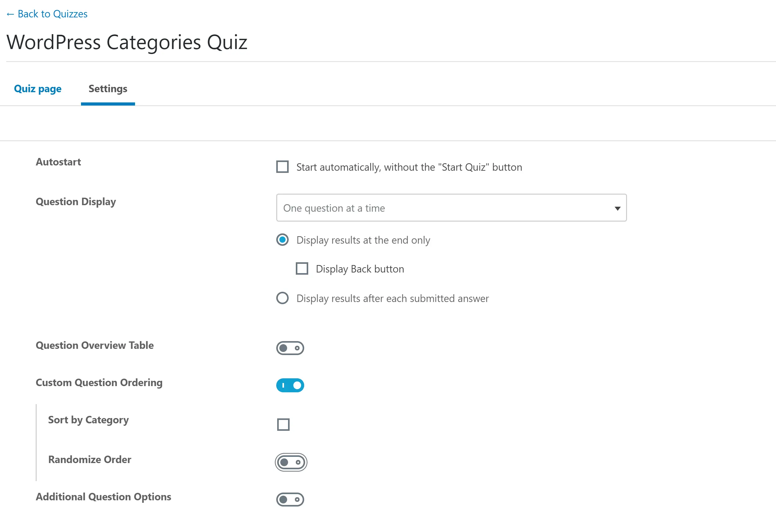LearnDash测验设置