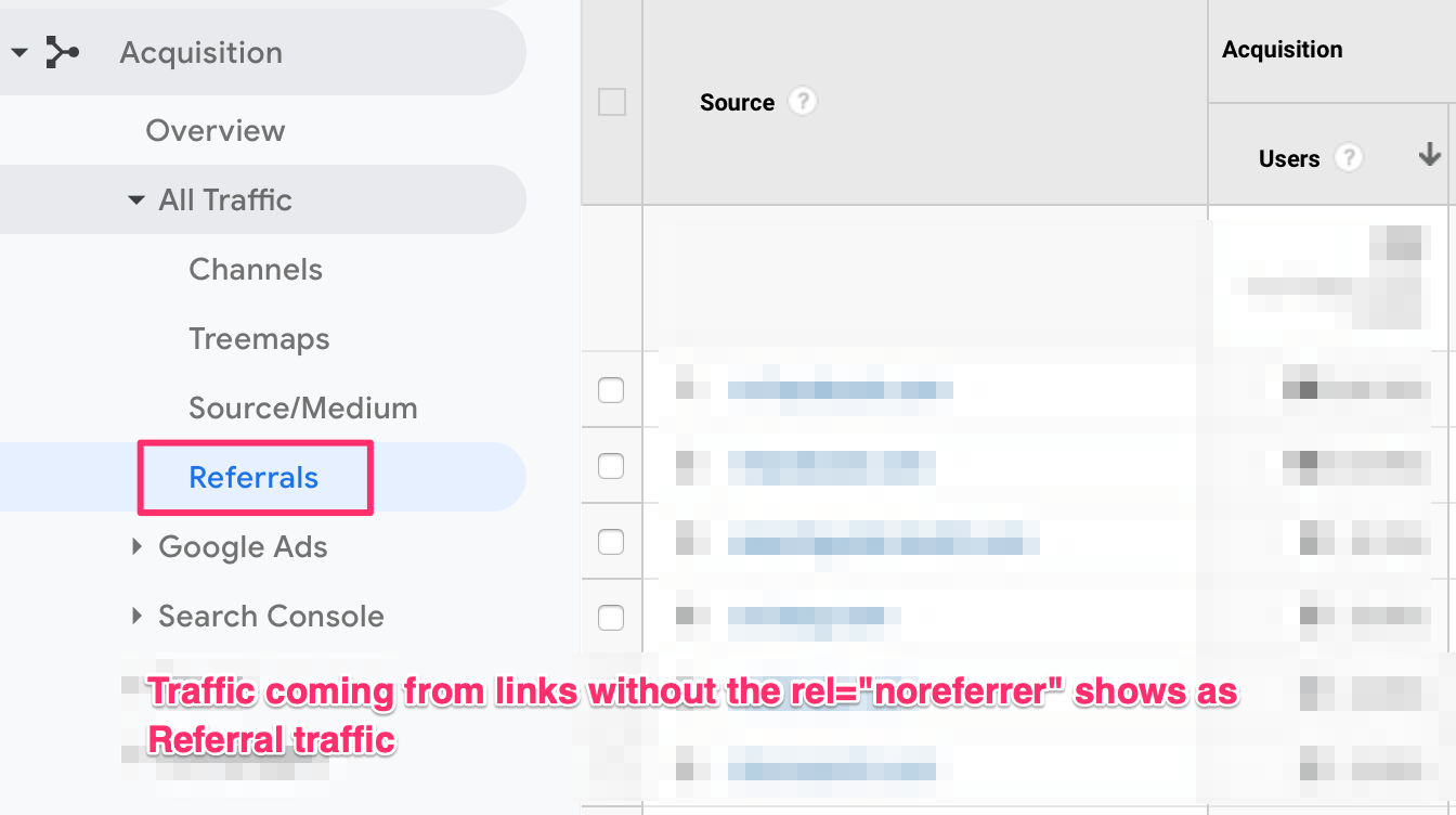 noreferrer对Google Analytics（分析）报告的影响