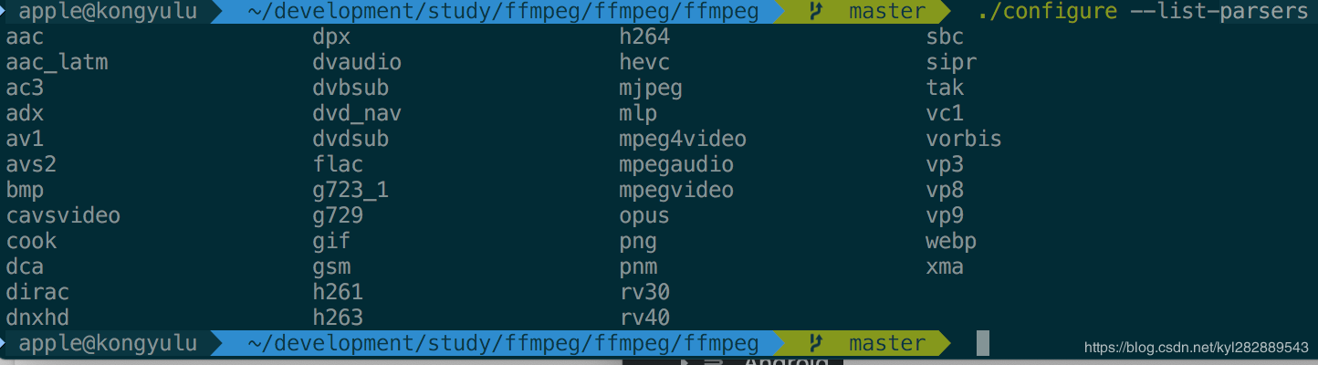 查看FFmpeg支持的解析器