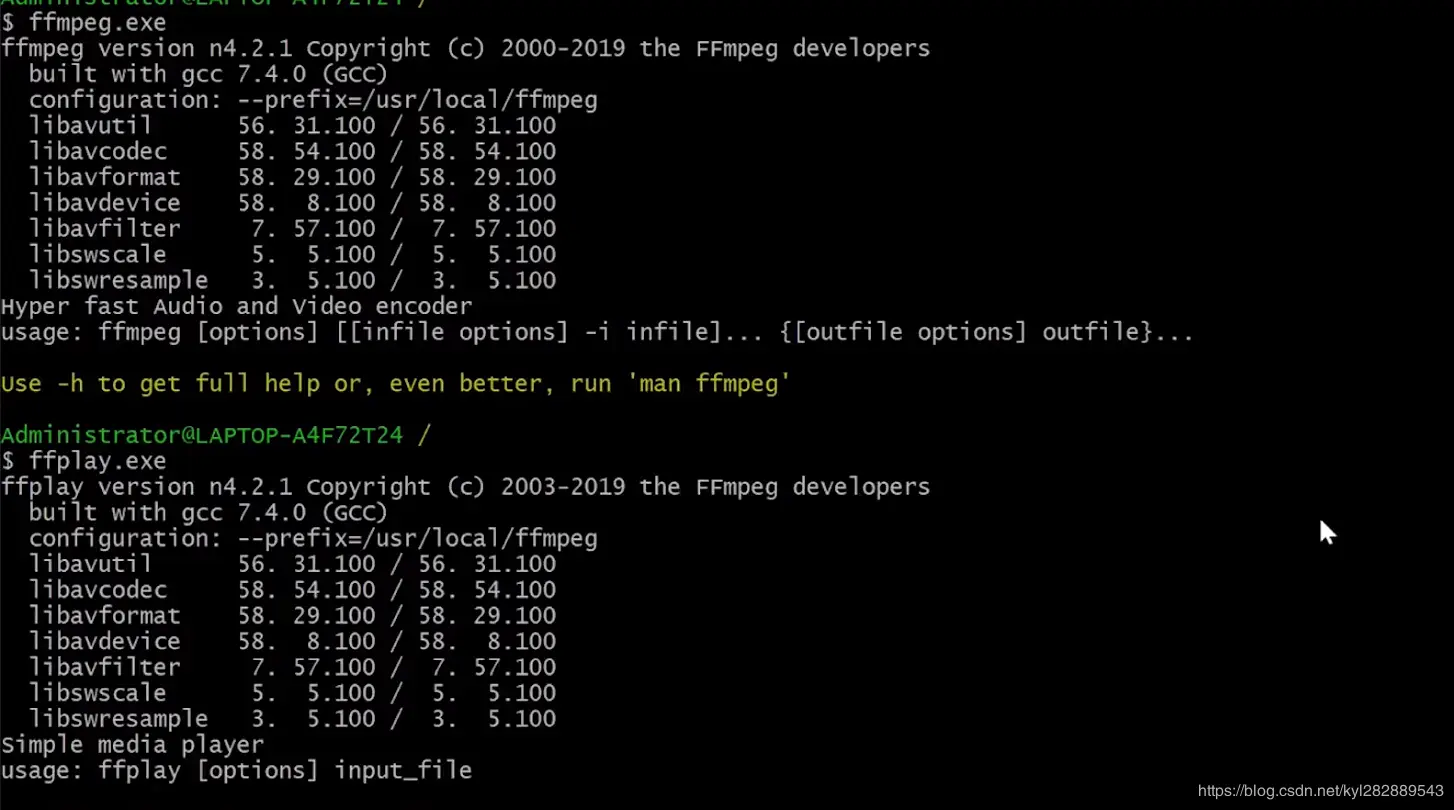 配置好环境变量后，我们直接输入ffmpeg.exe
