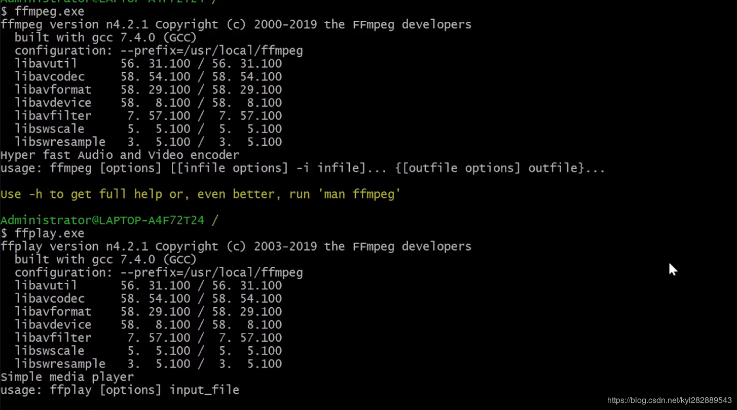 配置好环境变量后，我们直接输入ffmpeg.exe