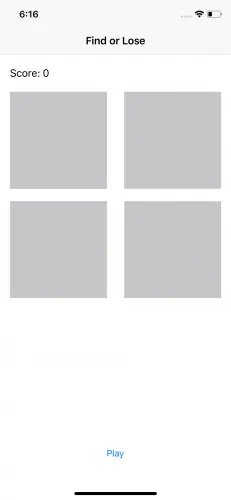 First screen of FindOrLose with four gray squares