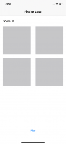 First screen of FindOrLose with four gray squares