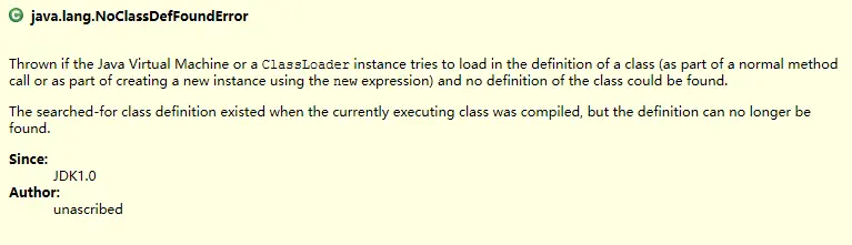 NoClassDefFoundError doc