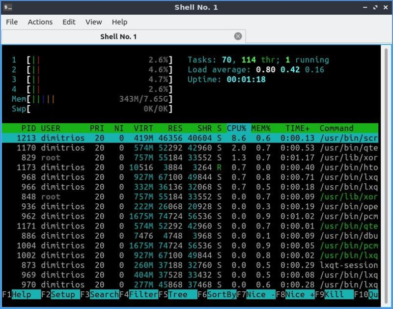 htop 在 Lubuntu 20.04 上运行