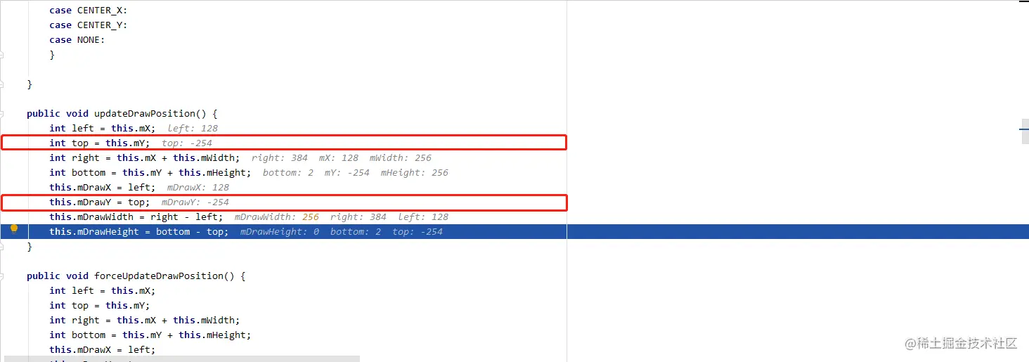 ConstraintWidget中的updateDrawPosition方法