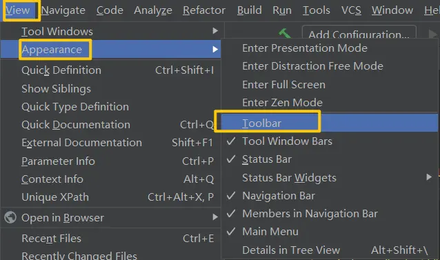 idea 2020 工具栏显示