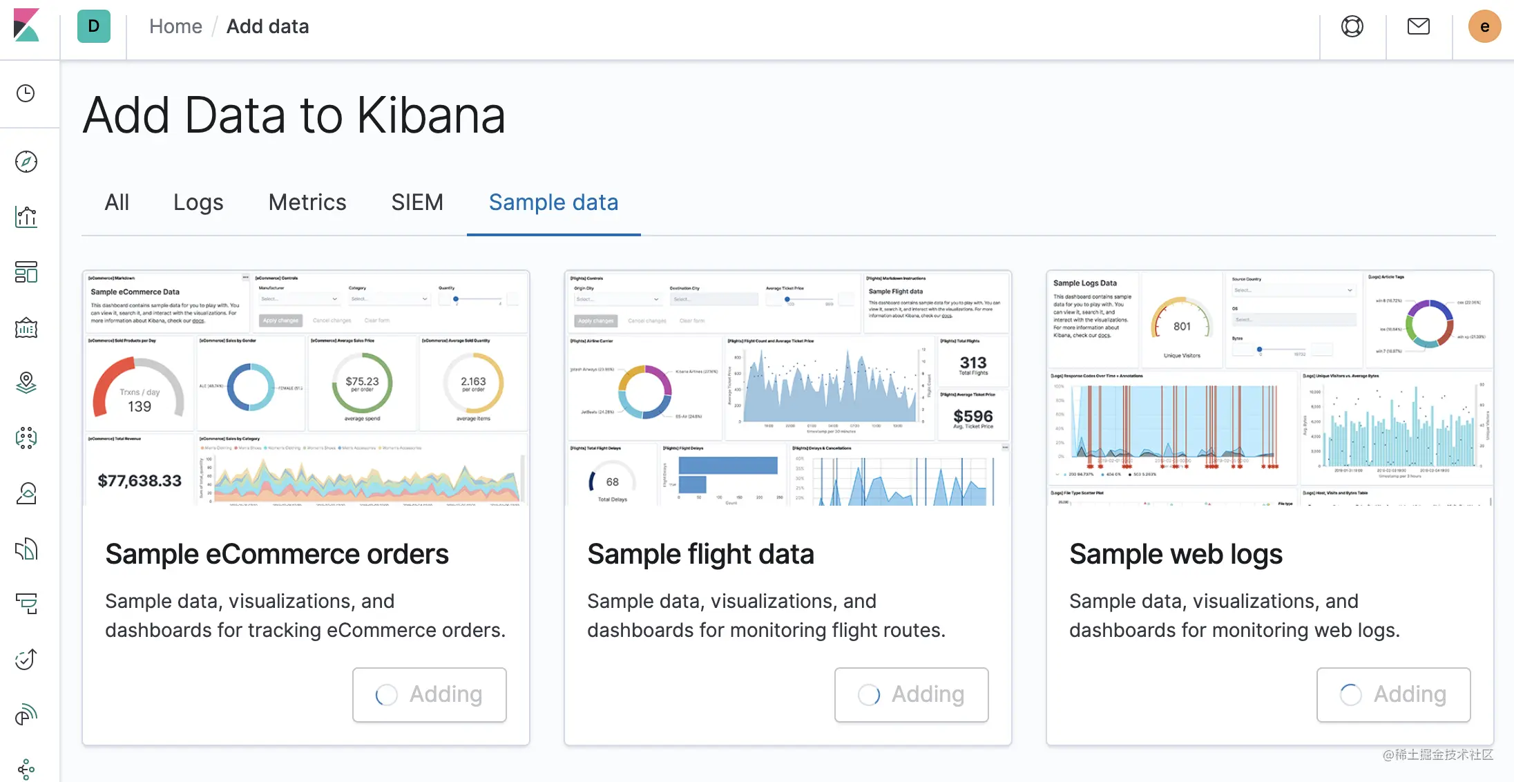 Kibana  导入示例数据