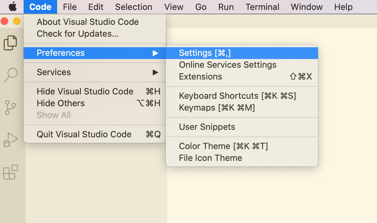 Code->Preference->Settings