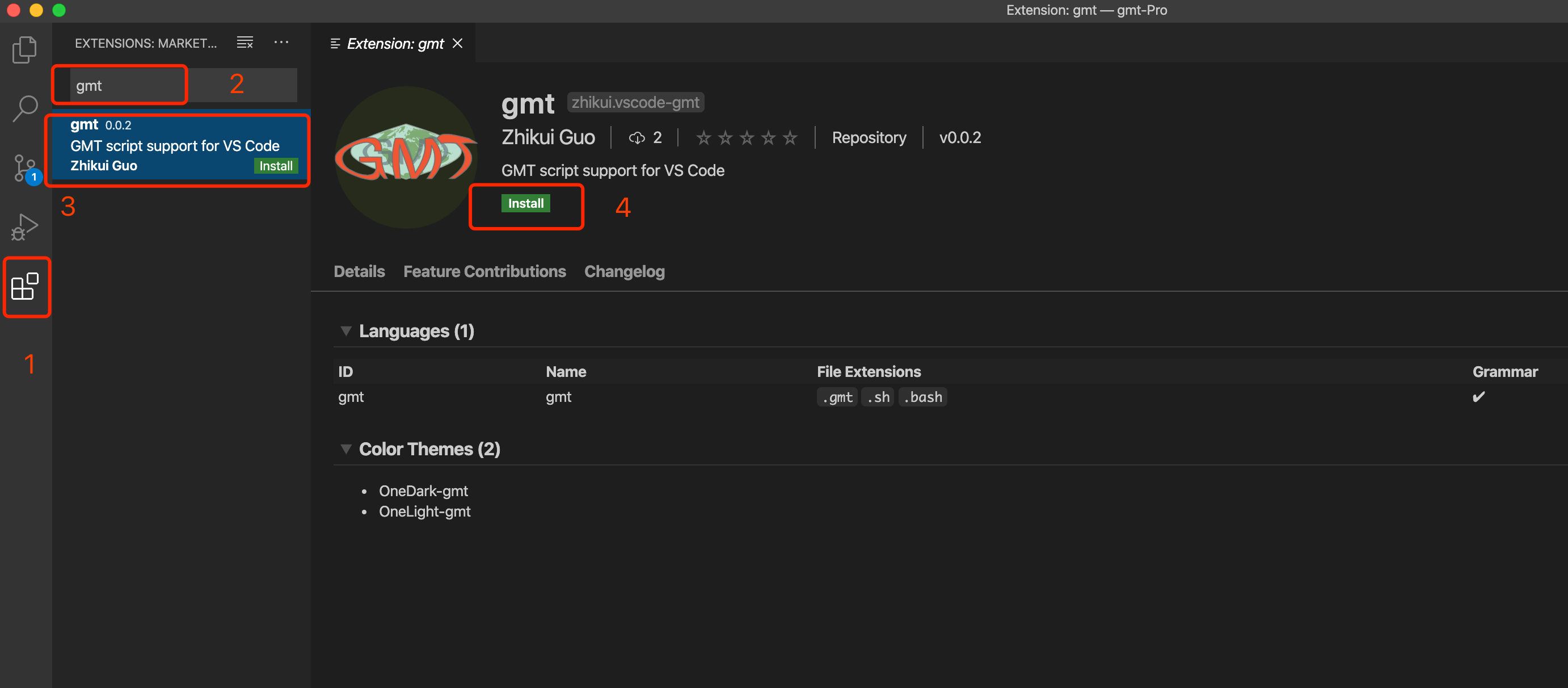 图7：在vscode插件管理器中在线安装的界面截图