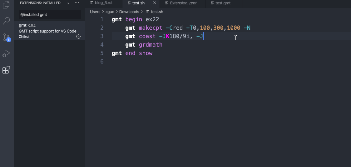 图11：-G和-S颜色参数自动补全演示