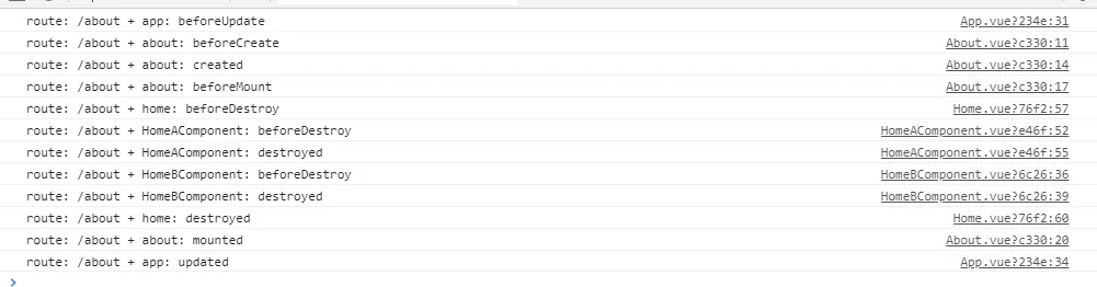 路由切换至about时的 console