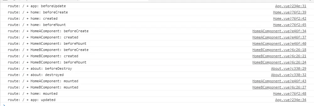 路由切换至home时的 console