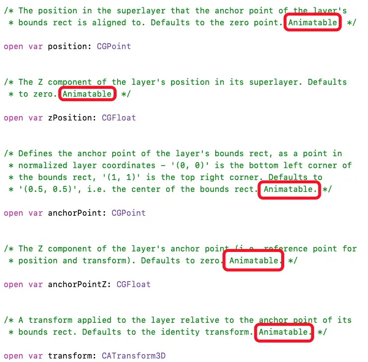CALayer可以作动画的属性