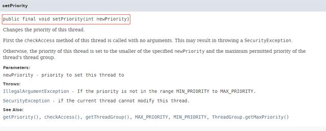 setPriority(int newPriority) : 设置线程的优先级