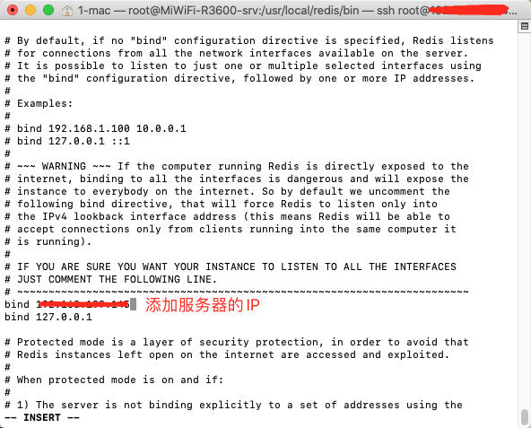 在redis.conf文件中添加服务器的IP