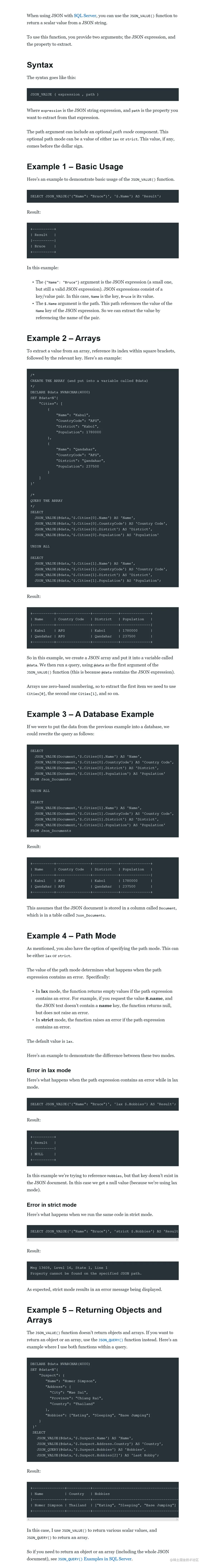 usage of JSON_VALUE()