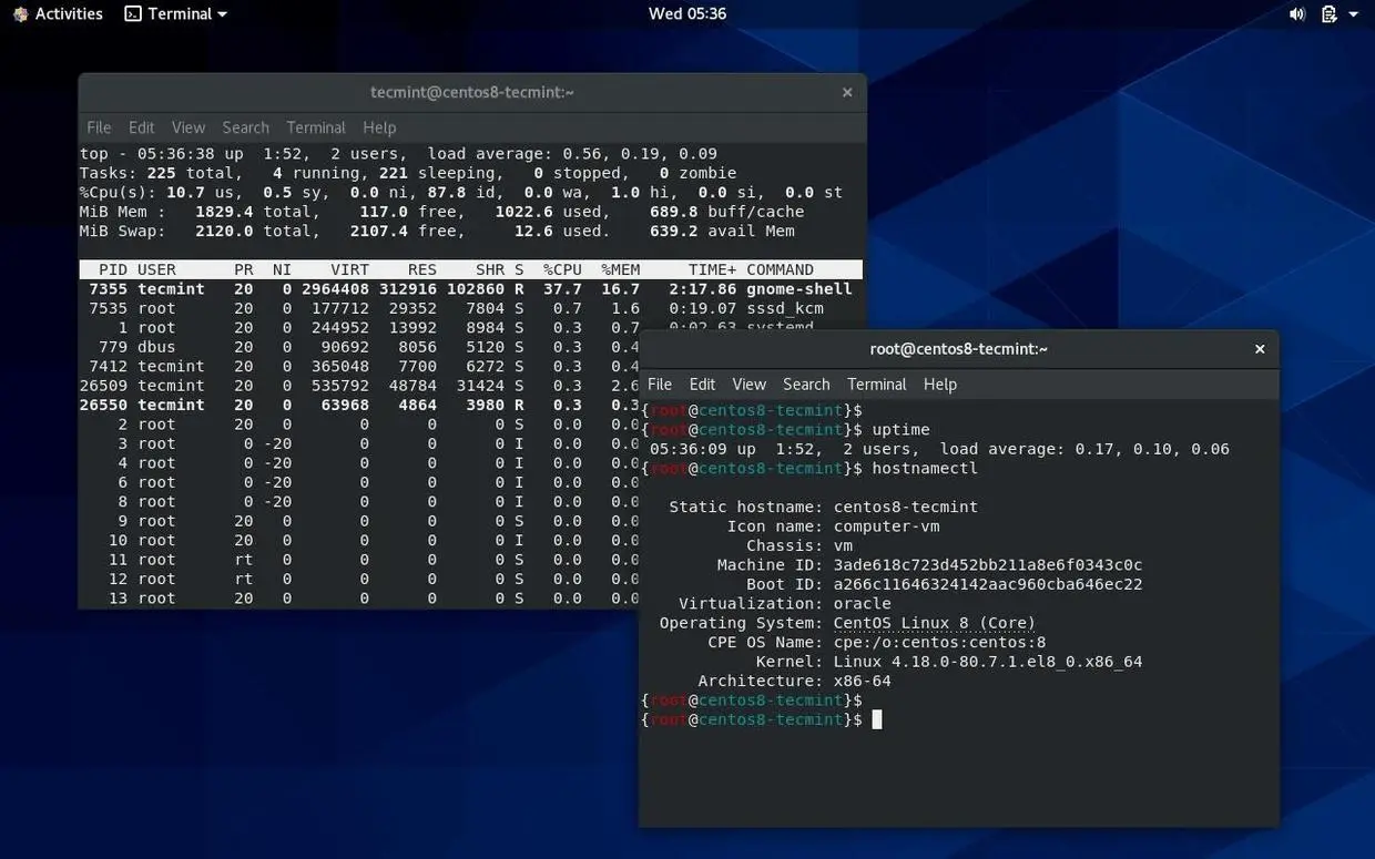CentOS 8 终端界面示例