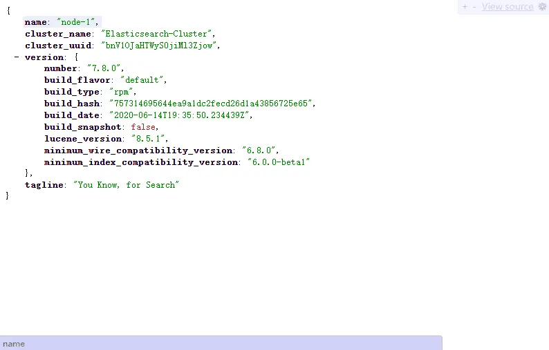 Elasticsearch启动成功后9200端口默认访问页