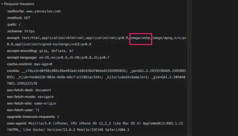 HTTP 请求头中记录浏览器是否支持 WebP