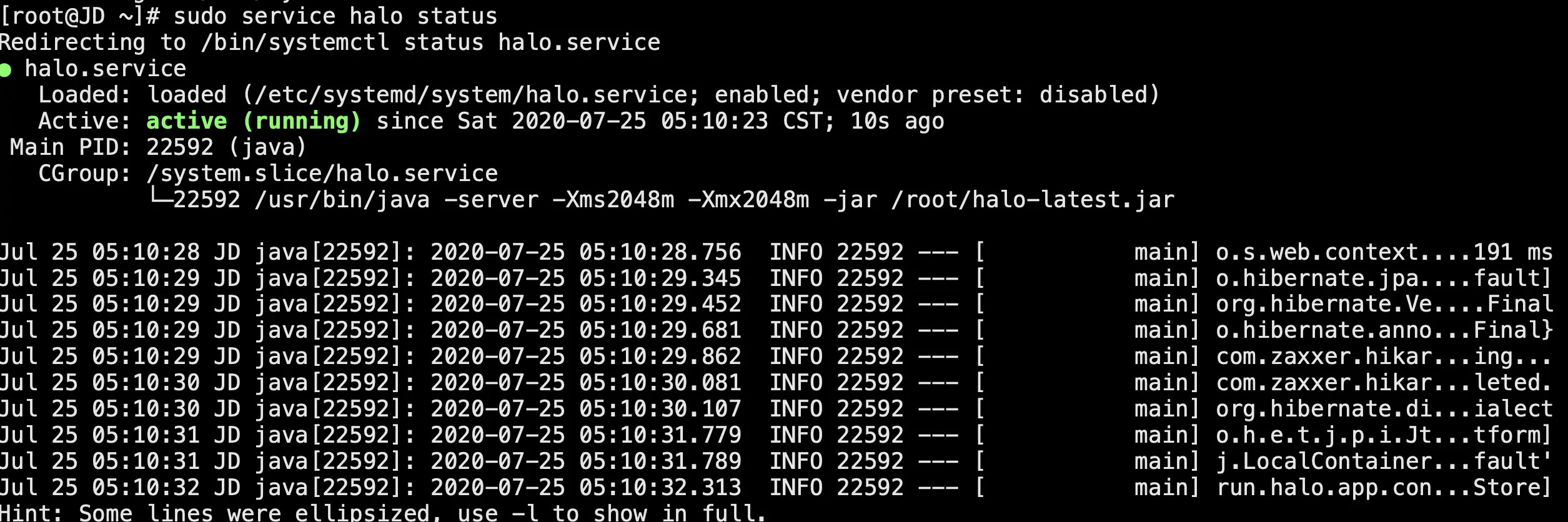 Halo 服务的运行状态
