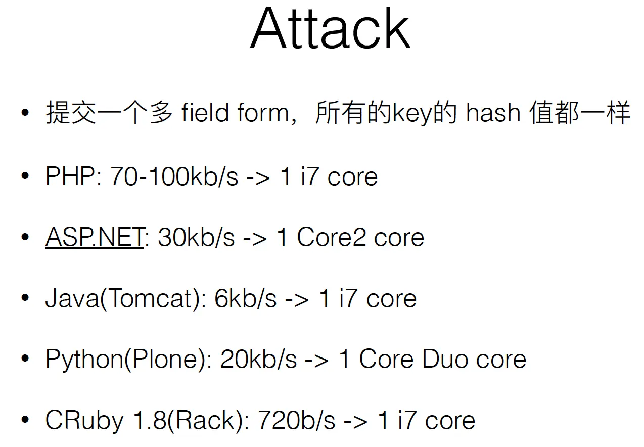 实现 hash 冲突 DoS 攻击所须带宽