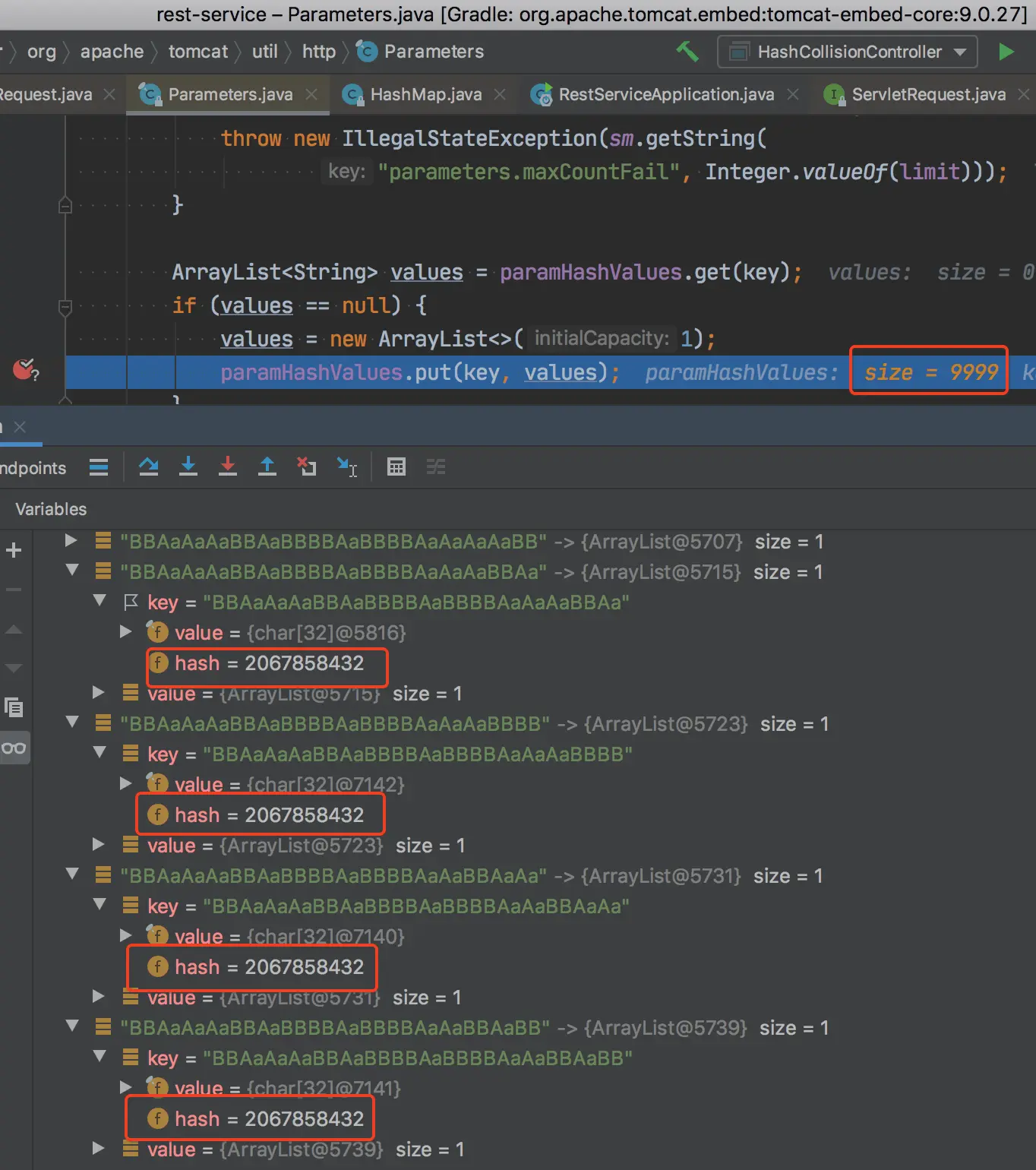 冲突的 hashcode 一样
