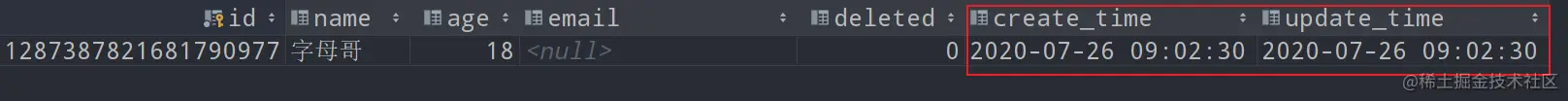 createTime和updateTime被自动赋值