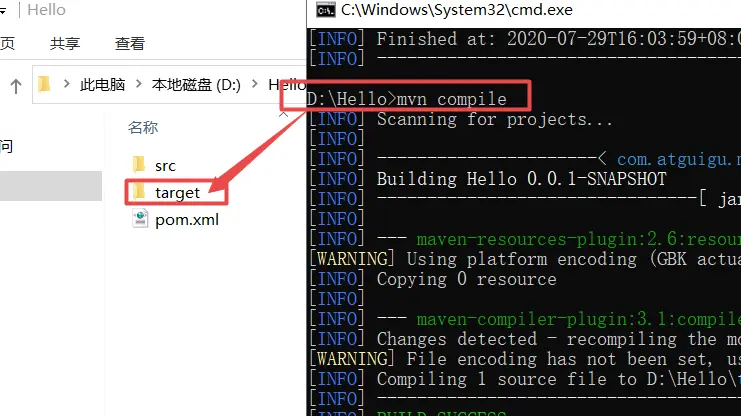 mvn compile后，多了一个target文件夹