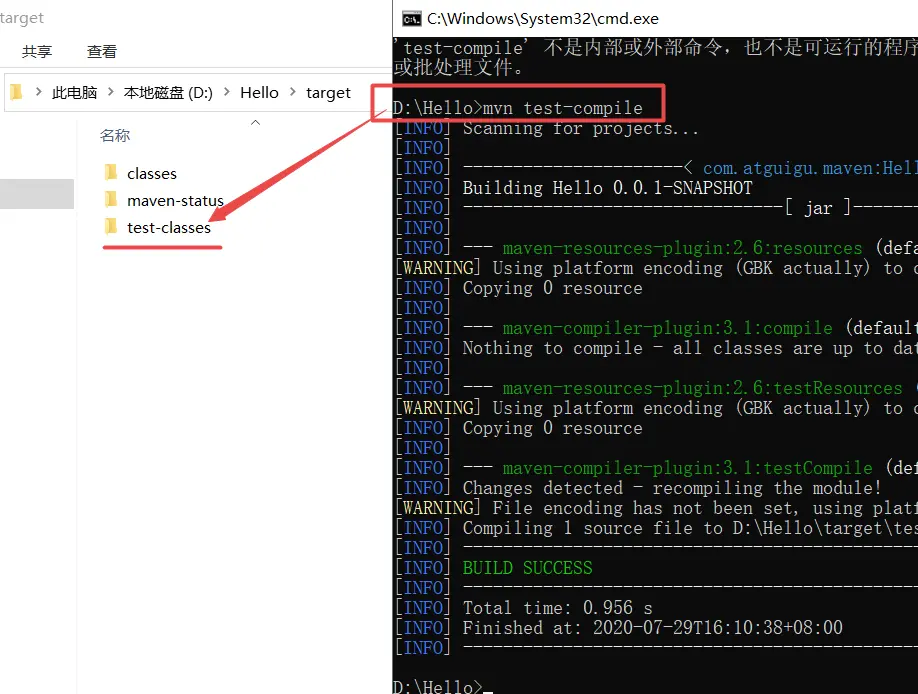 多了一个test-classes文件夹