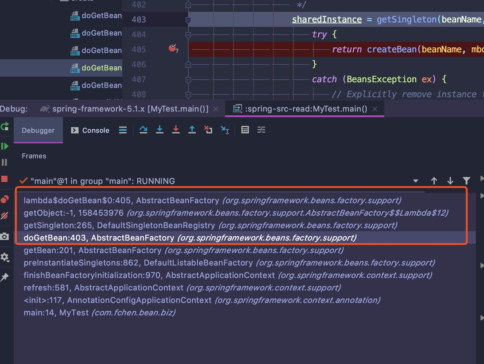 getSingleton方法调用栈